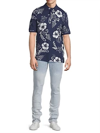 Classic-Fit Hibiscus Mesh Polo Shirt