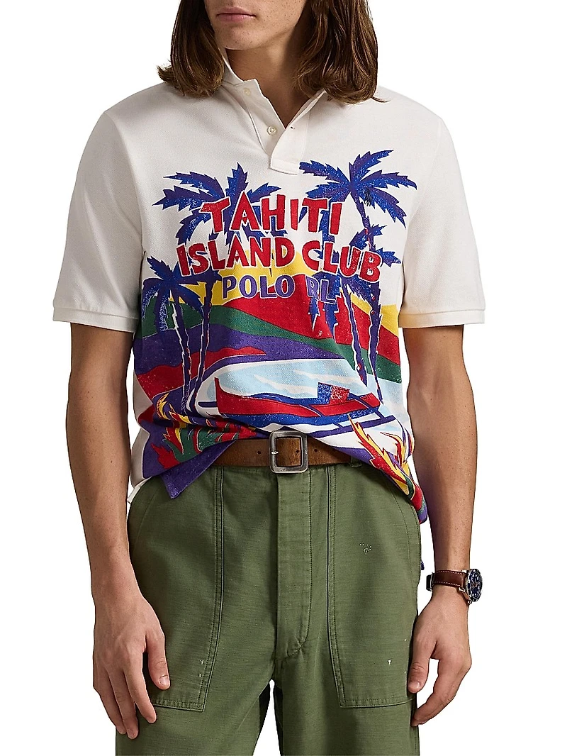 Classic-Fit Mesh Graphic Polo Shirt