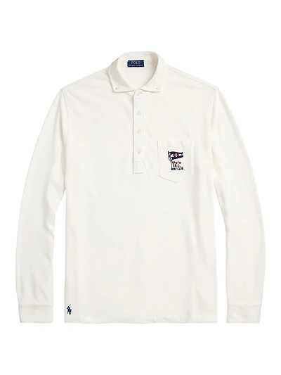 Nautical-Embroidered Mesh Polo Shirt