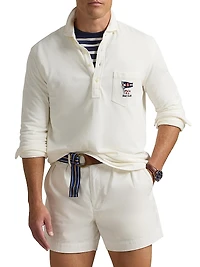 Nautical-Embroidered Mesh Polo Shirt
