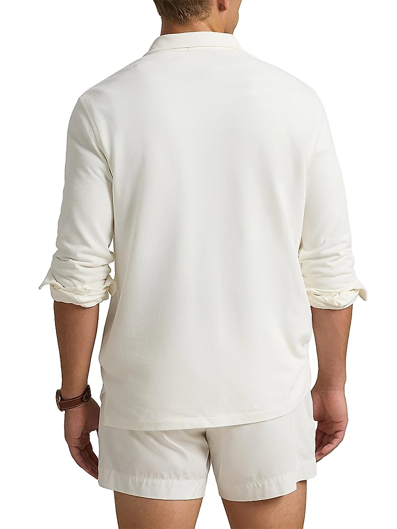 Nautical-Embroidered Mesh Polo Shirt