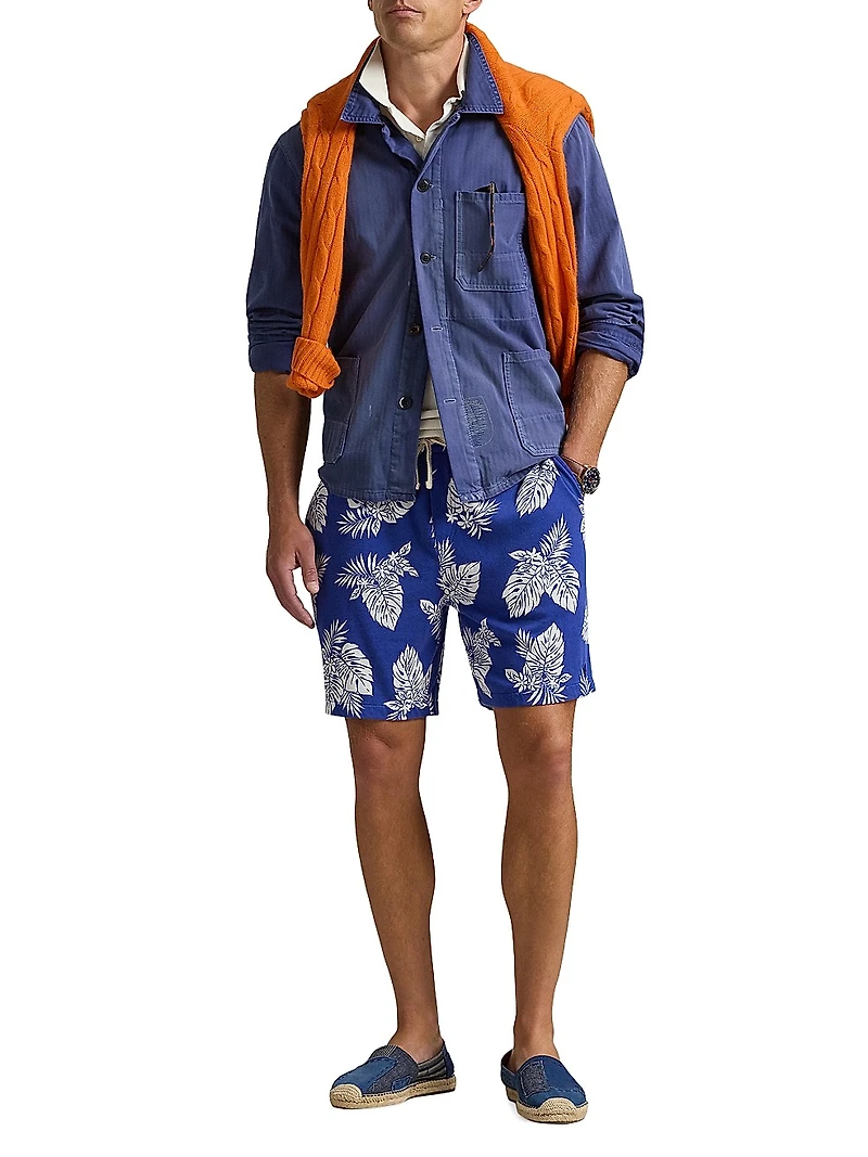 Monstera-Print Spa Terry Shorts