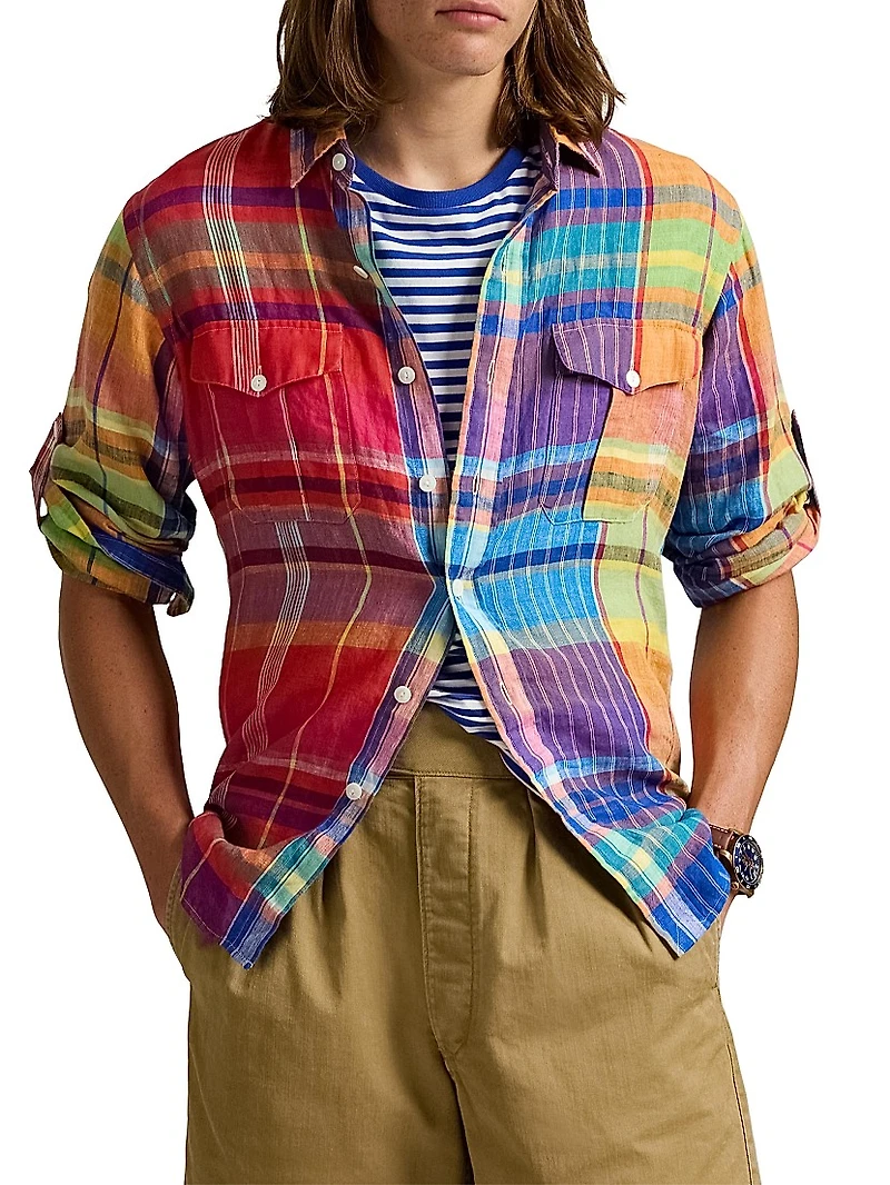 Classic-Fit Plaid Linen Workshirt