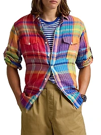 Classic-Fit Plaid Linen Workshirt