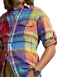 Classic-Fit Plaid Linen Workshirt