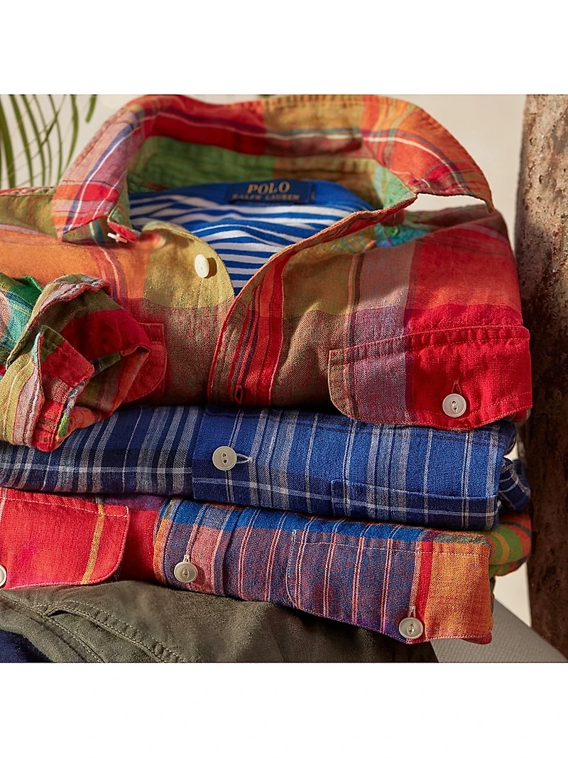 Classic-Fit Plaid Linen Workshirt