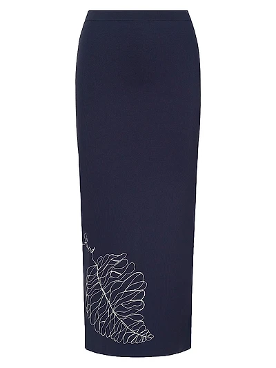 Karina Embroidered Leaf Pencil Skirt