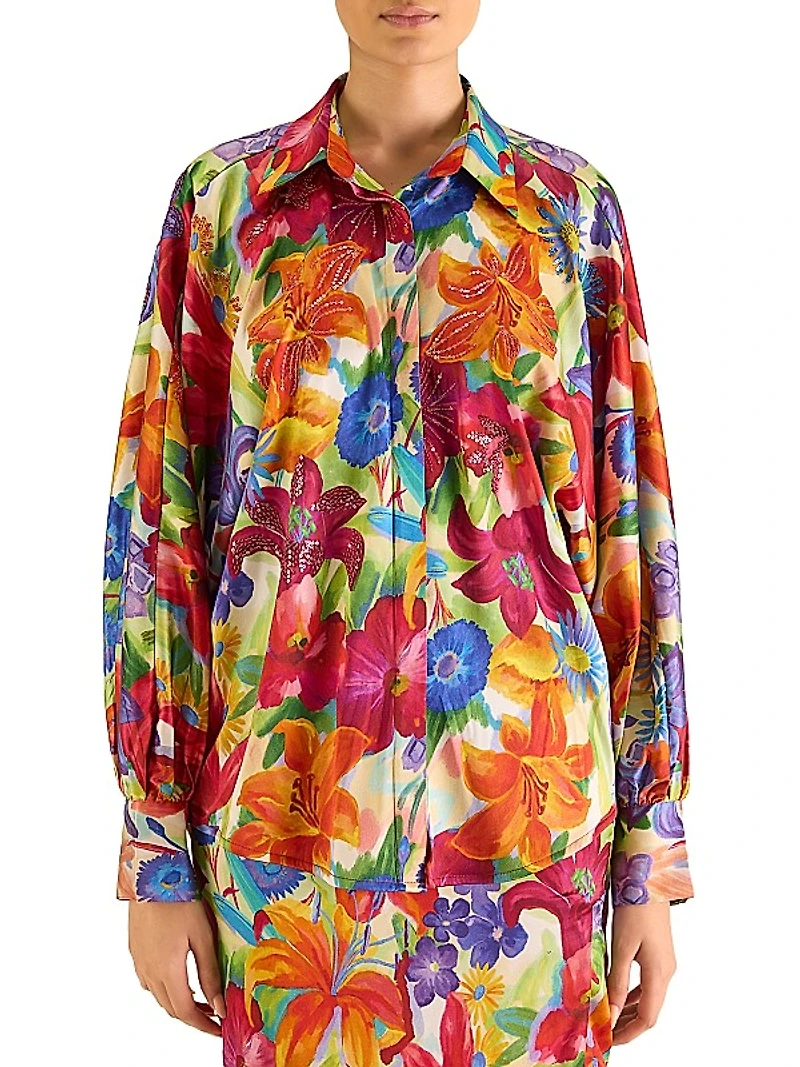 Floral Silk Oversized Shirt