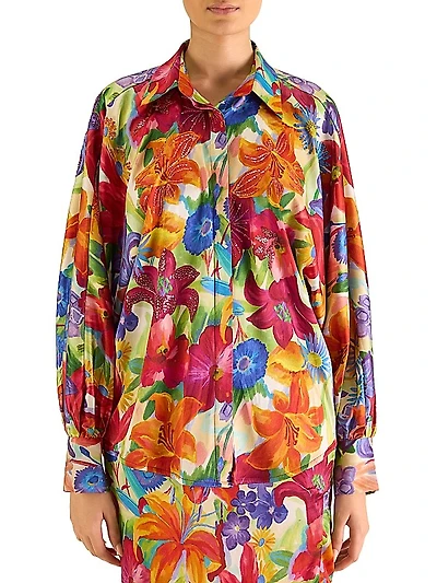 Floral Silk Oversized Shirt