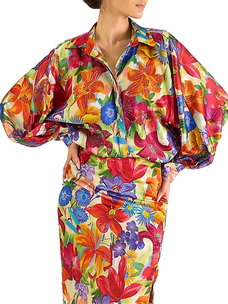 Floral Silk Oversized Shirt