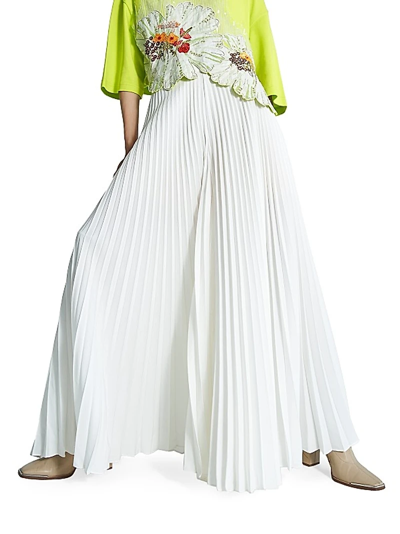 Radial-Pleated Wide-Leg Pants
