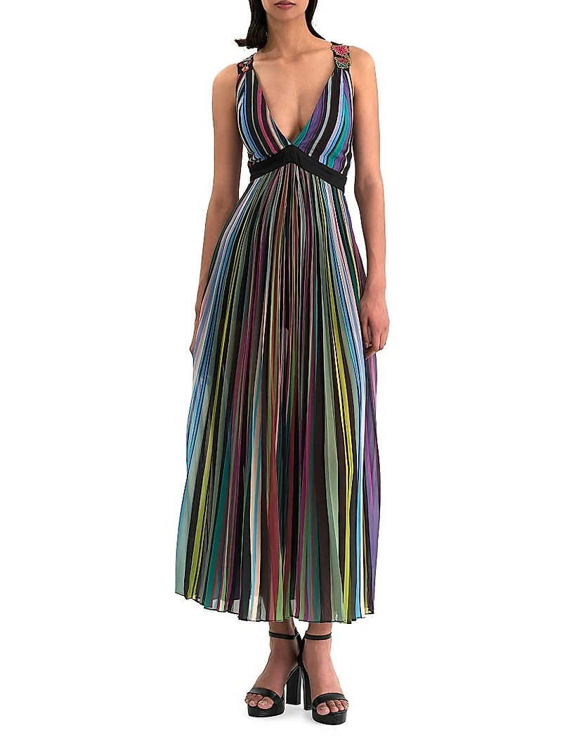 Rainbow Pleated Maxi Dress