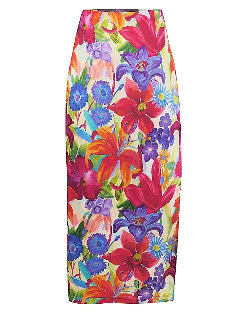 Floral Silk Pencil Skirt