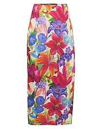 Floral Silk Pencil Skirt