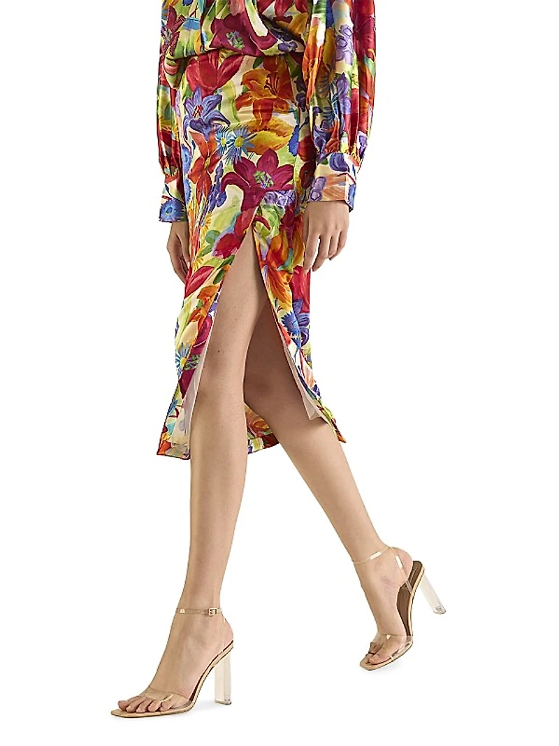 Floral Silk Pencil Skirt