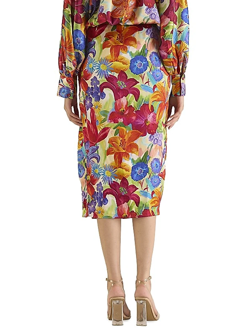 Floral Silk Pencil Skirt