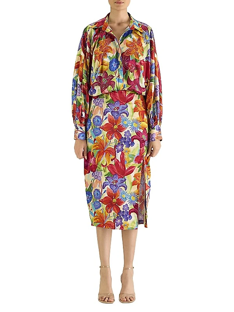 Floral Silk Pencil Skirt