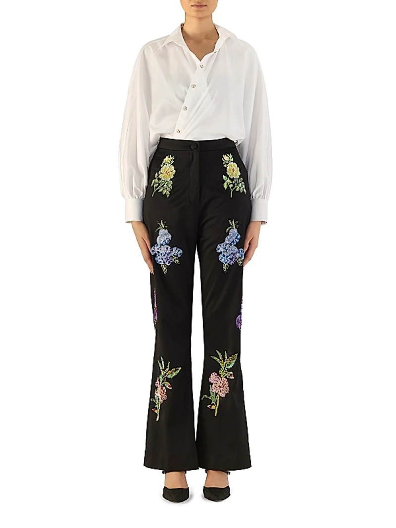 Sequined Floral Pants