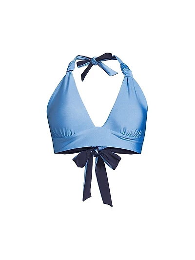 Scala Gloss Two-Tone Knotted Triangle Bikini Top