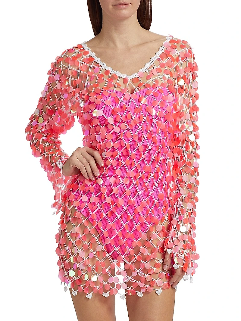 Sequin Crochet Pullover Minidress