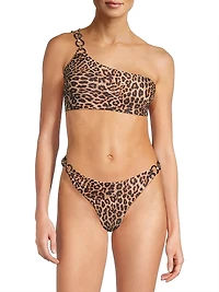 Niki Leopard-Print One-Shoulder Bikini Top