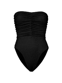 Textured Ruched Strapless One-Piece Swimsuit