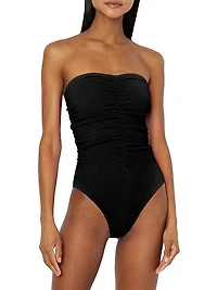 Textured Ruched Strapless One-Piece Swimsuit