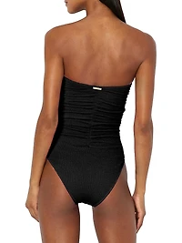 Textured Ruched Strapless One-Piece Swimsuit