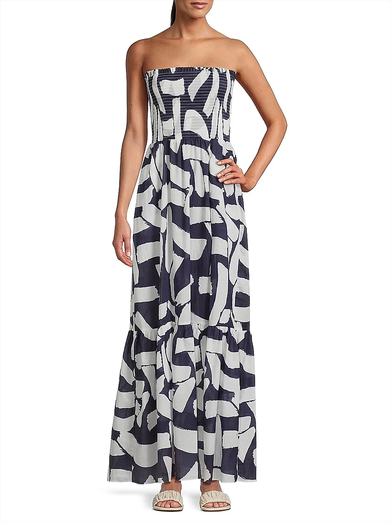 Olen Graphic Brushstroke Cotton Voile Dress