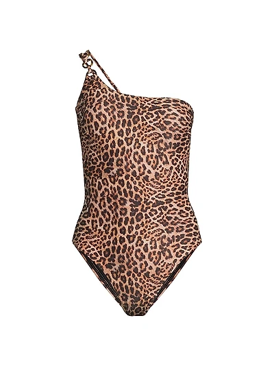 Leopard One-Shoulder One-Piece Swimsuit