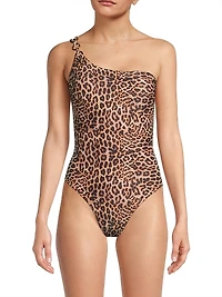 Leopard One-Shoulder One-Piece Swimsuit