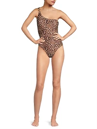 Leopard One-Shoulder One-Piece Swimsuit