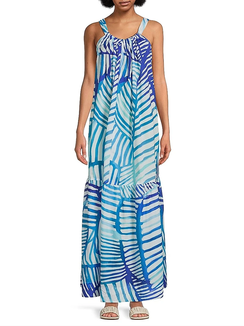 Abstract-Print Halter Cover-Up Maxi Dress