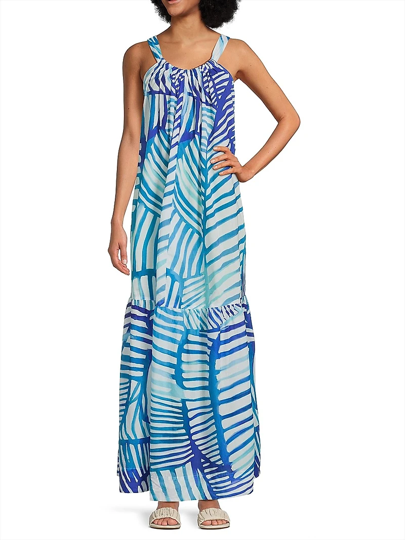 Abstract-Print Halter Cover-Up Maxi Dress