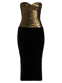 Metallic Pleated Pencil Midi-Dress