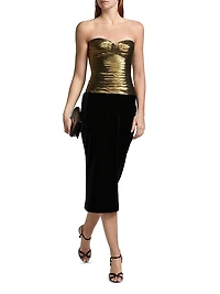 Metallic Pleated Pencil Midi-Dress