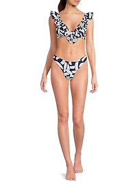 Brushstroke Ruffled Bikini Top