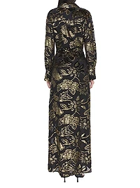 Marzia Flocked Velvet Drape-Front Gown