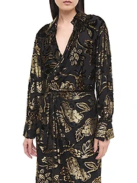 Marzia Flocked Velvet Drape-Front Gown