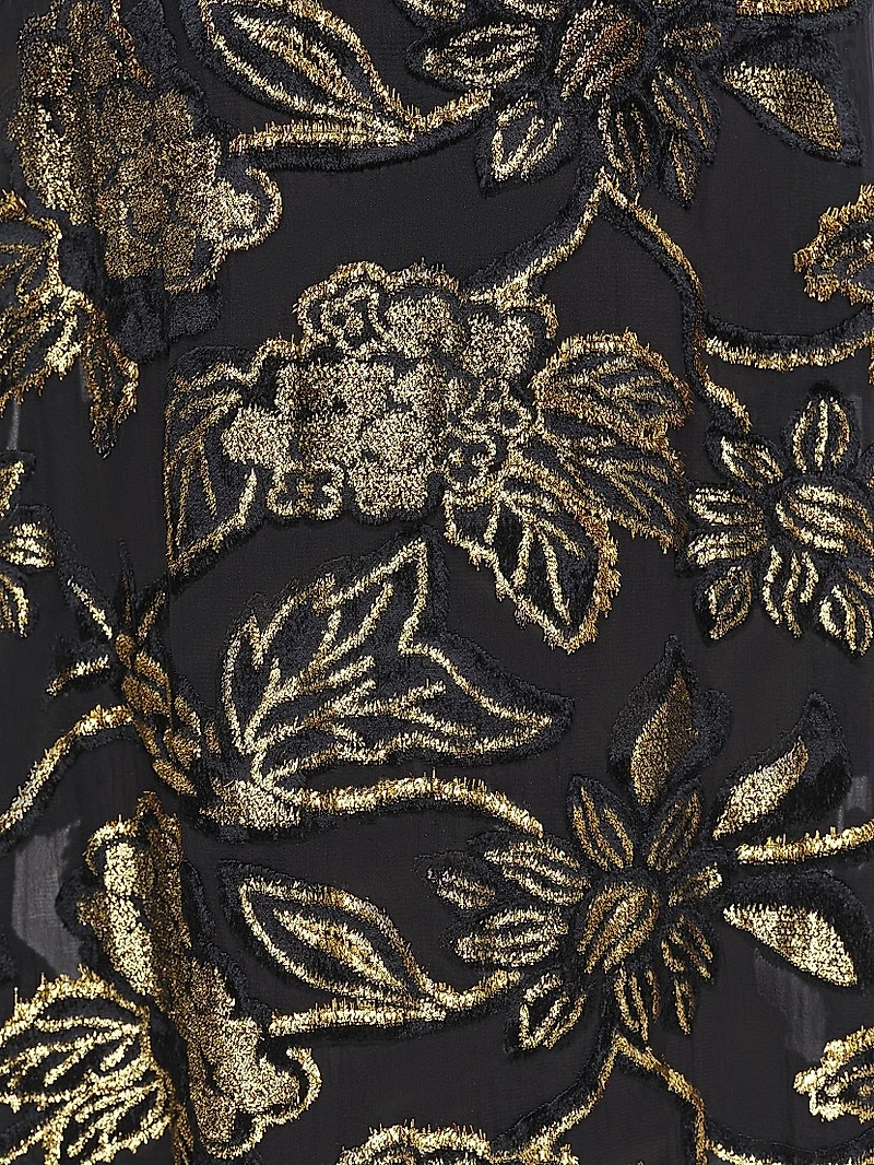 Marzia Flocked Velvet Drape-Front Gown