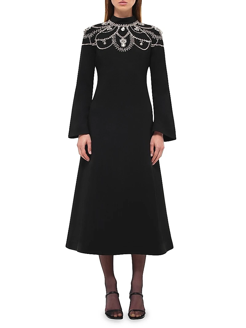 Odetta Crystal-Embellished Long-Sleeve Midi-Dress