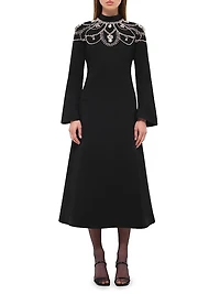 Odetta Crystal-Embellished Long-Sleeve Midi-Dress