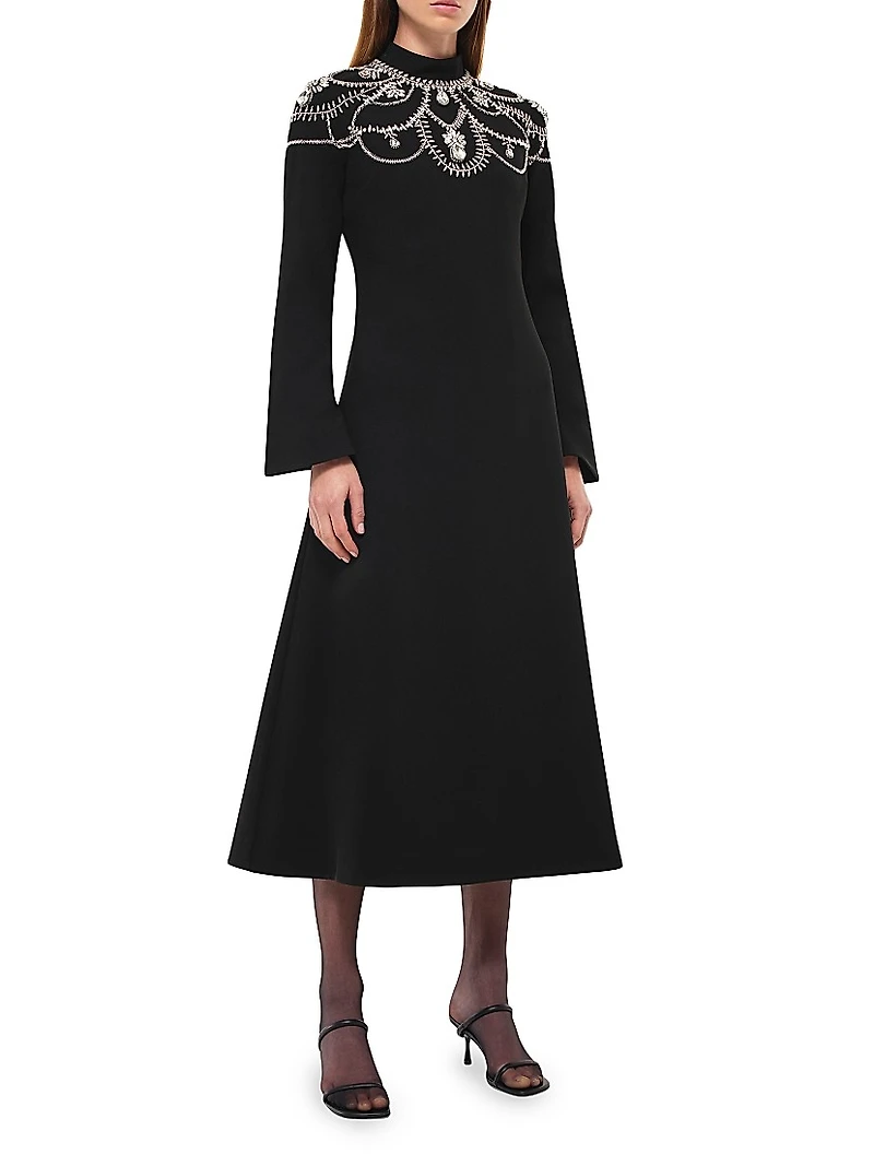 Odetta Crystal-Embellished Long-Sleeve Midi-Dress