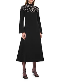 Odetta Crystal-Embellished Long-Sleeve Midi-Dress
