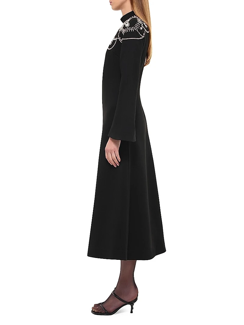 Odetta Crystal-Embellished Long-Sleeve Midi-Dress