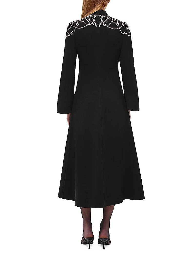 Odetta Crystal-Embellished Long-Sleeve Midi-Dress