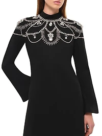 Odetta Crystal-Embellished Long-Sleeve Midi-Dress