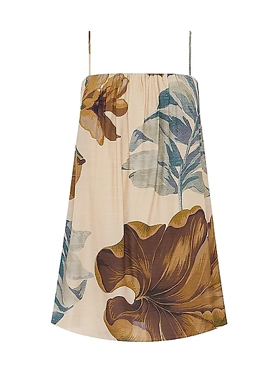 Draped Botanical Print Minidress