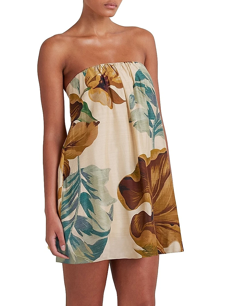 Draped Botanical Print Minidress