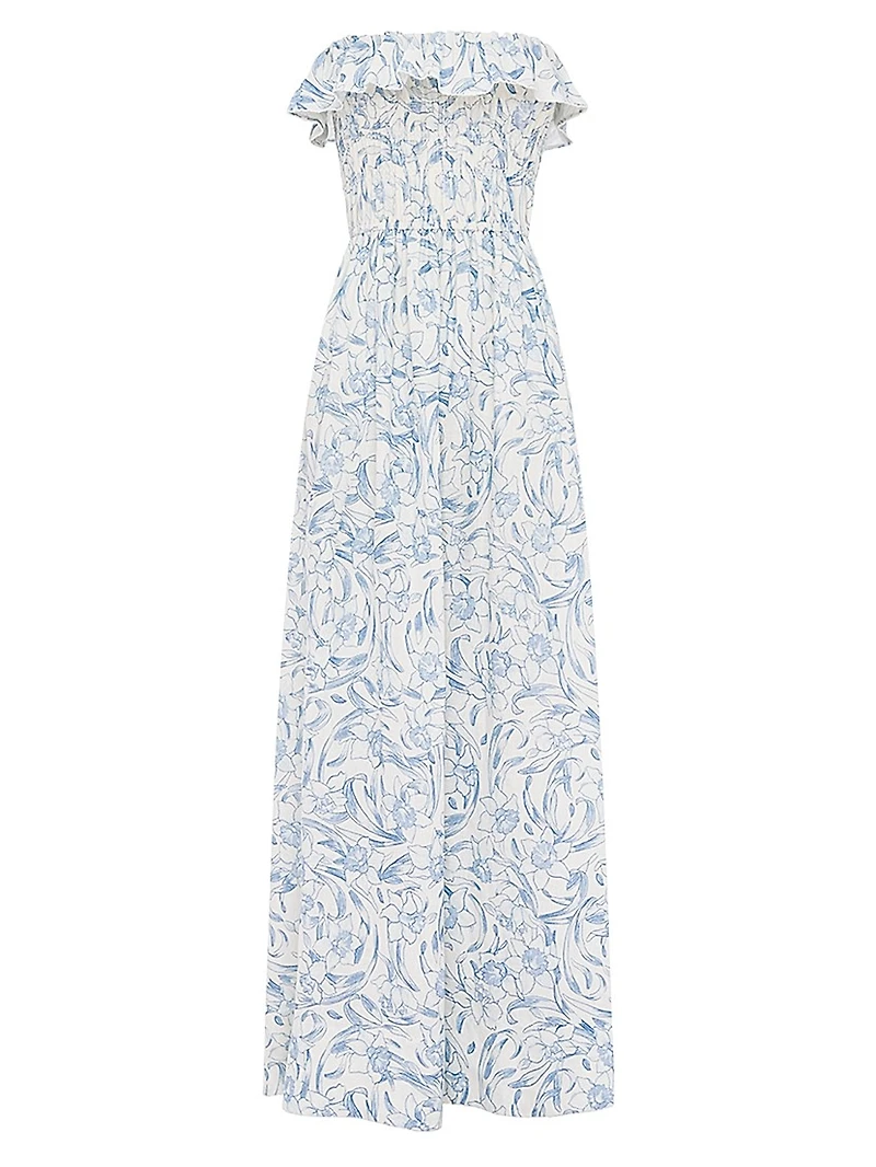 Shirred Strapless Midi-Dress